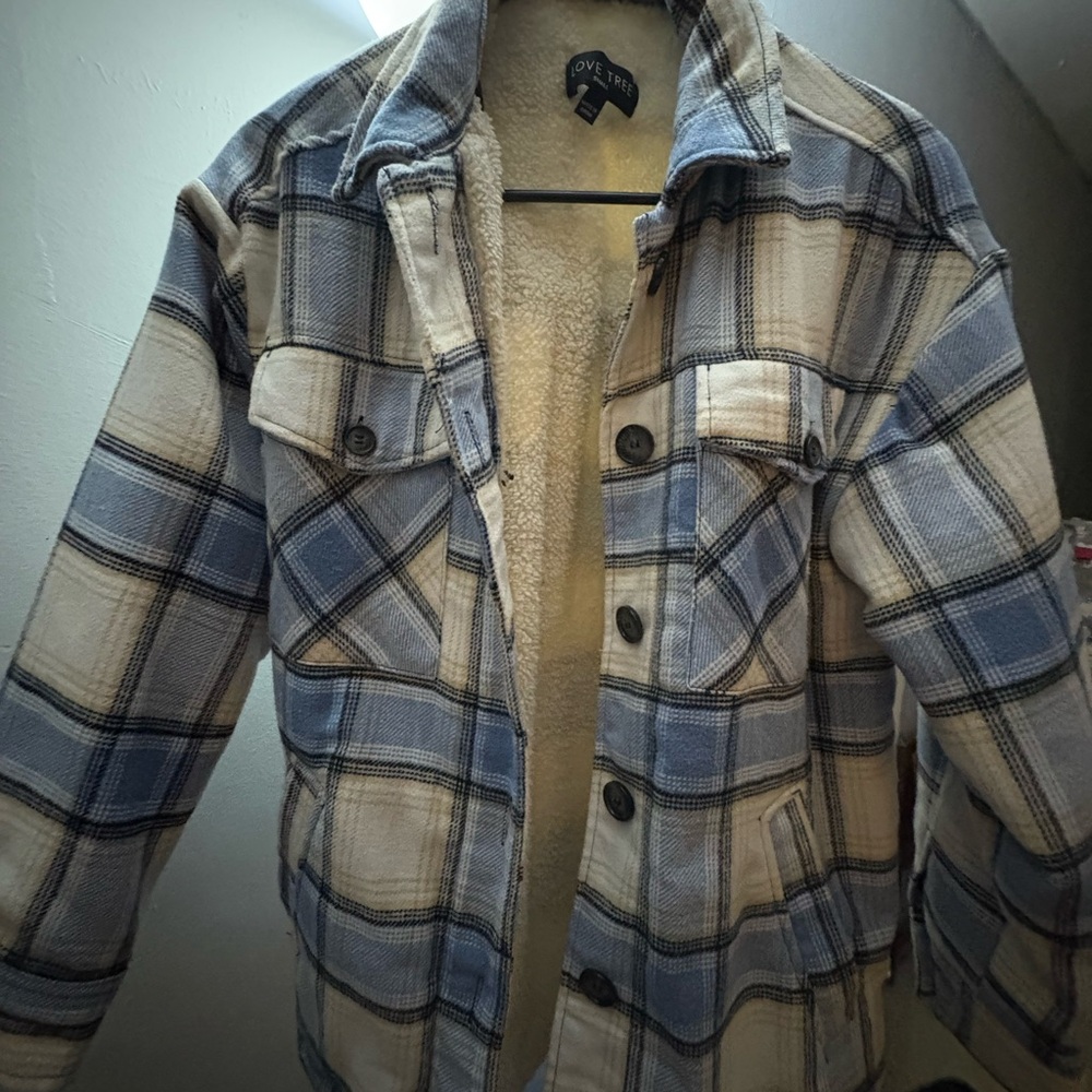 Love Tree Men's Plaid Jacket in Blue and Cream